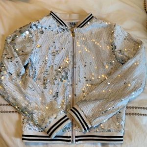 MIA white and silver sequined bomber jacket. Large